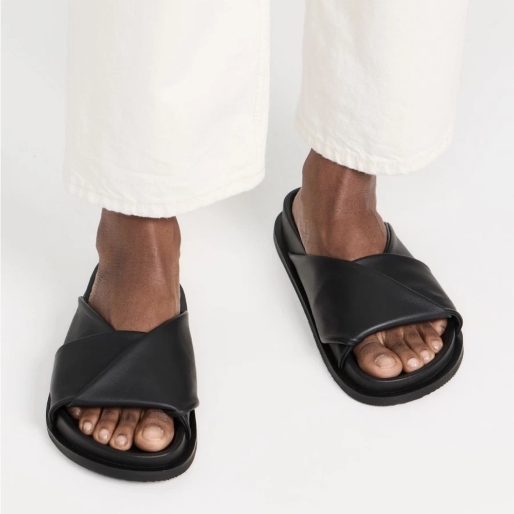 ST. AGNI Fold Detail Leather Slide Sandals Womens EU 40 Black NEW w/ Dustbag - Picture 2 of 6